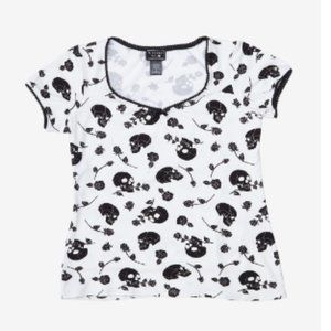 Hot Topic Goth Cream & Black Skulls & Roses Shirt 2XL